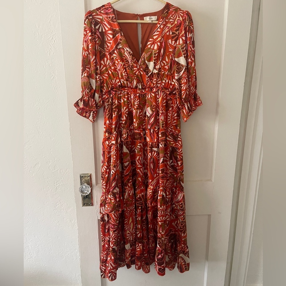 ENTRO boho boutique feminine cottage style Red pink orange floral Dress small